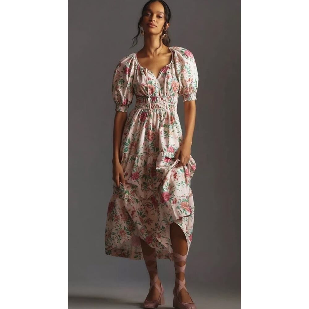 NWT Anthropologie Somerset Maxi Dress Puff Sleeve Floral Cotton Size Small